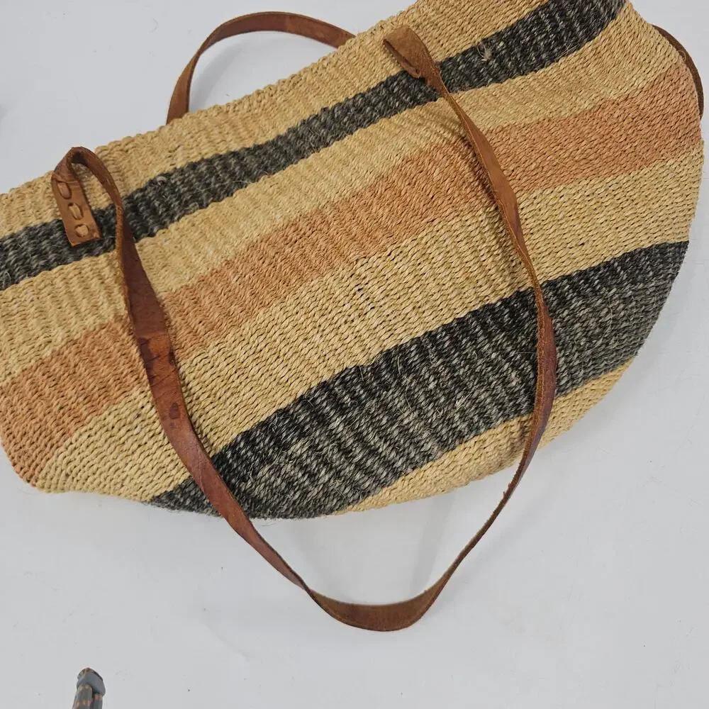 Vintage Large Handwoven Sisal Tote Kiondo Bag Eco-friendly Sustainable Boho